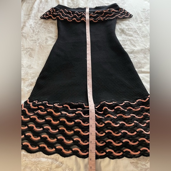 Lela Rose Wave Lace Off The Shoulder Black Pink Knit Wool Mini Dress Small Glam - Picture 5 of 11